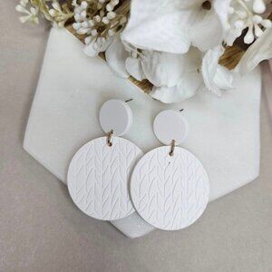 White Bohemian Polymer Clay Lightweight Statement Earrings. Brand New